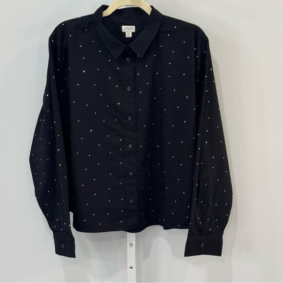 NWT J. Crew 3X Rhinestone modern button-down Black Cotton Lightweight CE968 - Picture 2 of 12